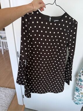 twik brown Long bell Sleeve Polka Dot mini dress